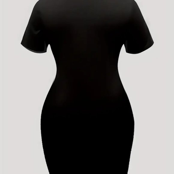 Plus Size Casual Dress, Women's Plus Glitter Letter Print Short Sleeve - Picture 3 of 3